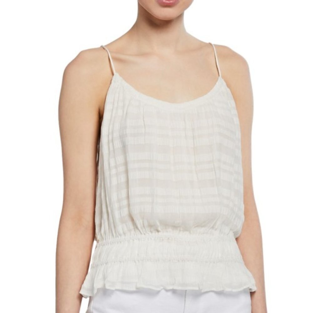 FRAME Tonal-Stripe Smocked Scoop Neck Top
